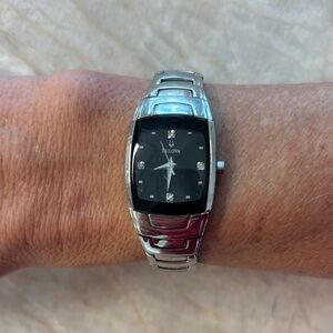 Bulova Silver Watch with Black Dial